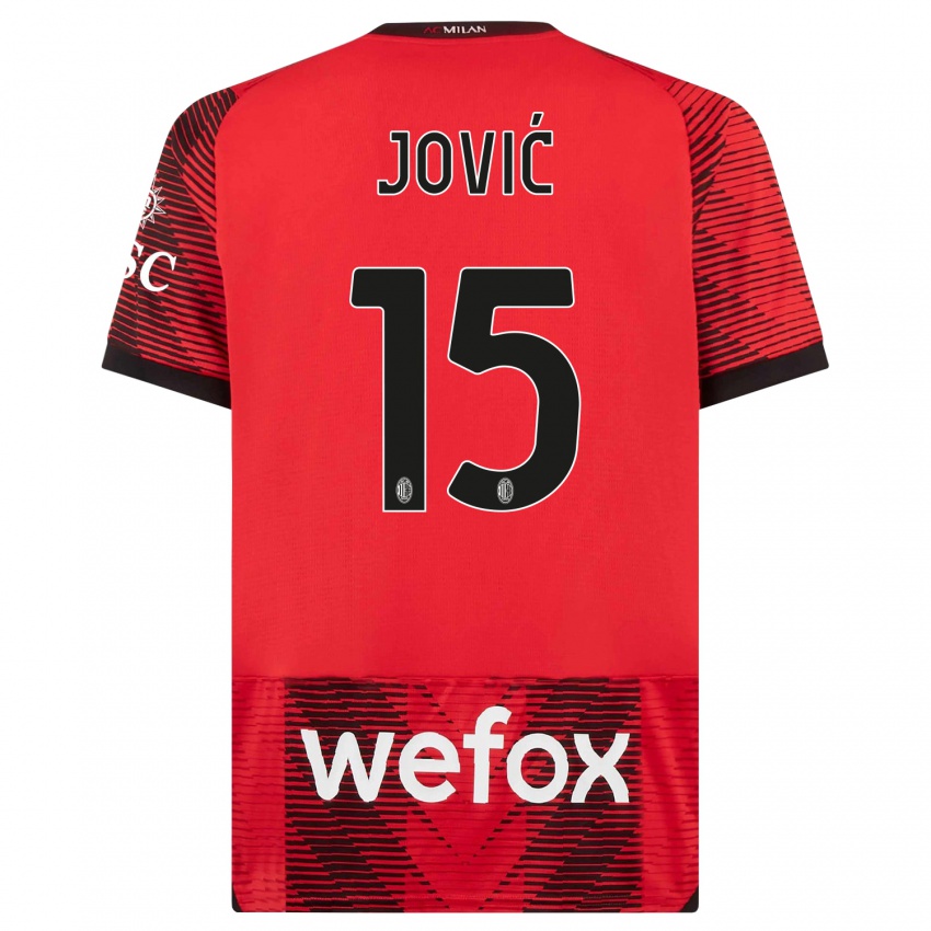 Homme Maillot Luka Jovic #15 Rouge Noir Tenues Domicile 2023/24 T-Shirt Belgique