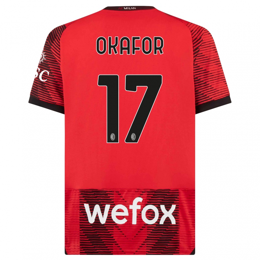 Herren Noah Okafor #17 Rot Schwarz Heimtrikot Trikot 2023/24 T-Shirt Belgien