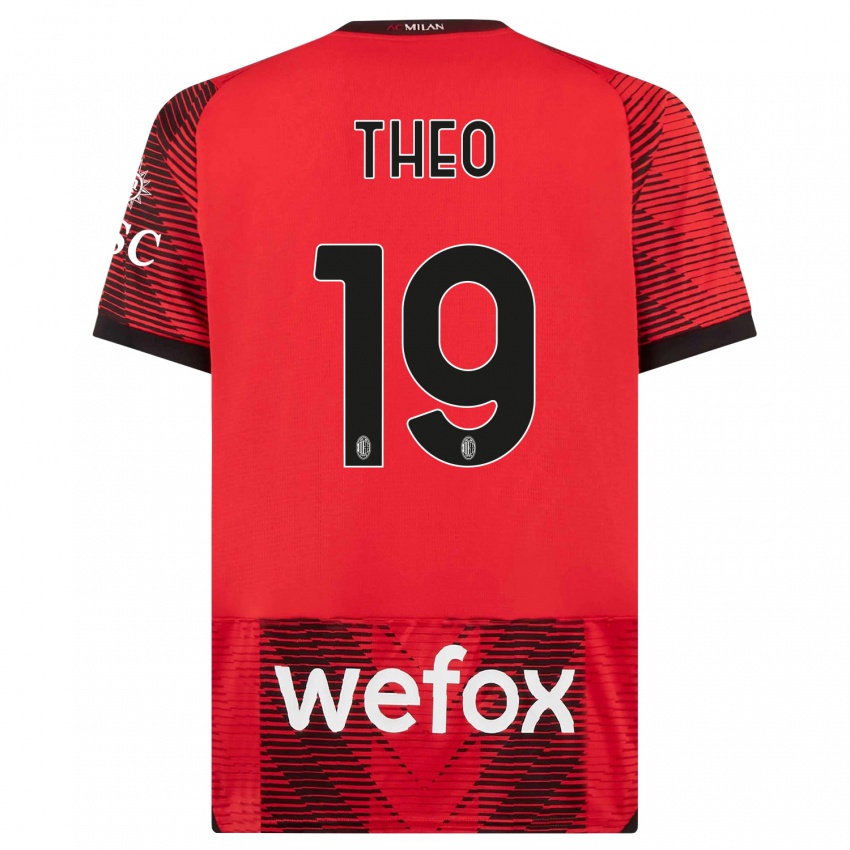 Homme Maillot Theo Hernandez #19 Rouge Noir Tenues Domicile 2023/24 T-Shirt Belgique