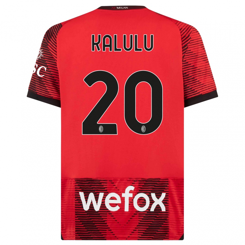 Homme Maillot Pierre Kalulu #20 Rouge Noir Tenues Domicile 2023/24 T-Shirt Belgique