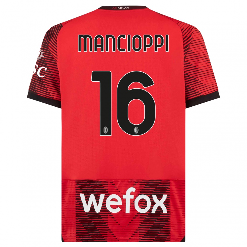 Homme Maillot Tommaso Mancioppi #16 Rouge Noir Tenues Domicile 2023/24 T-Shirt Belgique
