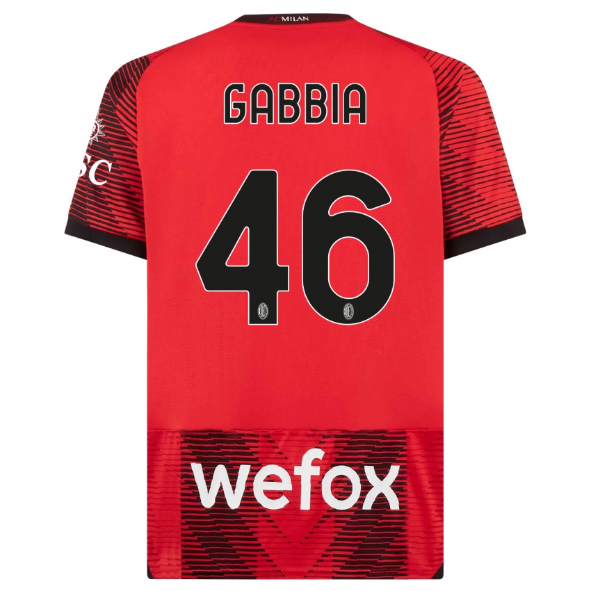 Herren Matteo Gabbia #46 Rot Schwarz Heimtrikot Trikot 2023/24 T-Shirt Belgien