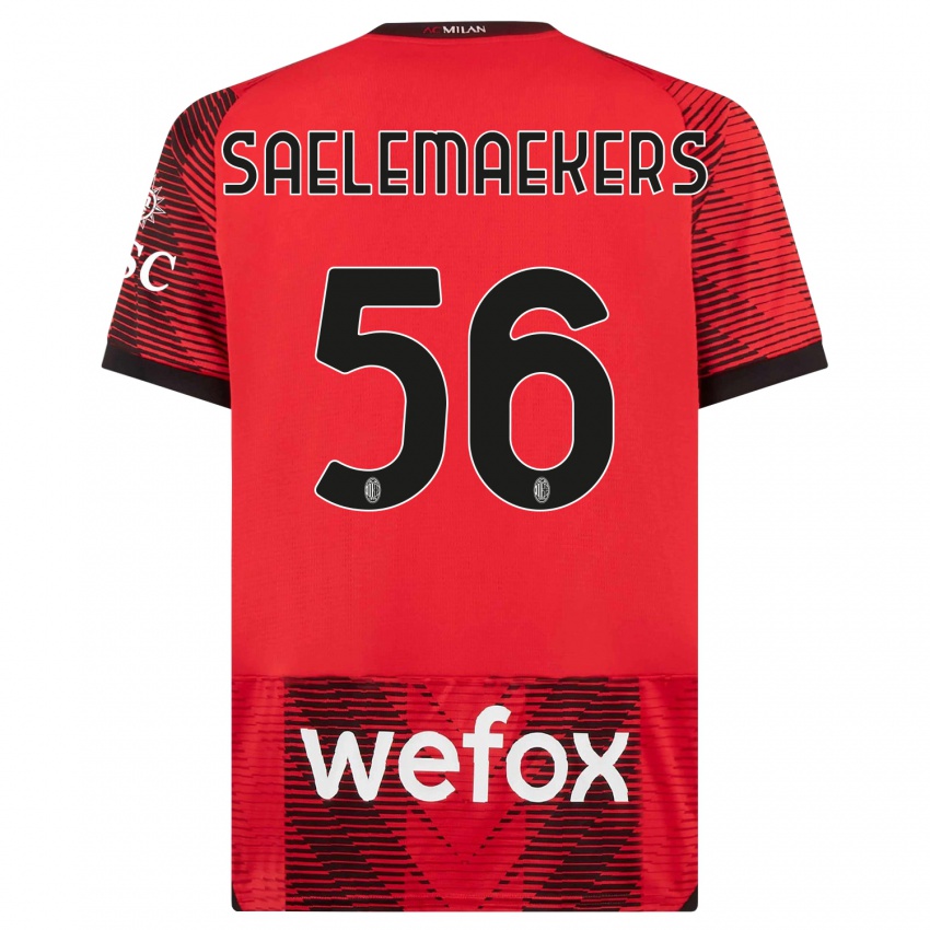 Homme Maillot Alexis Saelemaekers #56 Rouge Noir Tenues Domicile 2023/24 T-Shirt Belgique