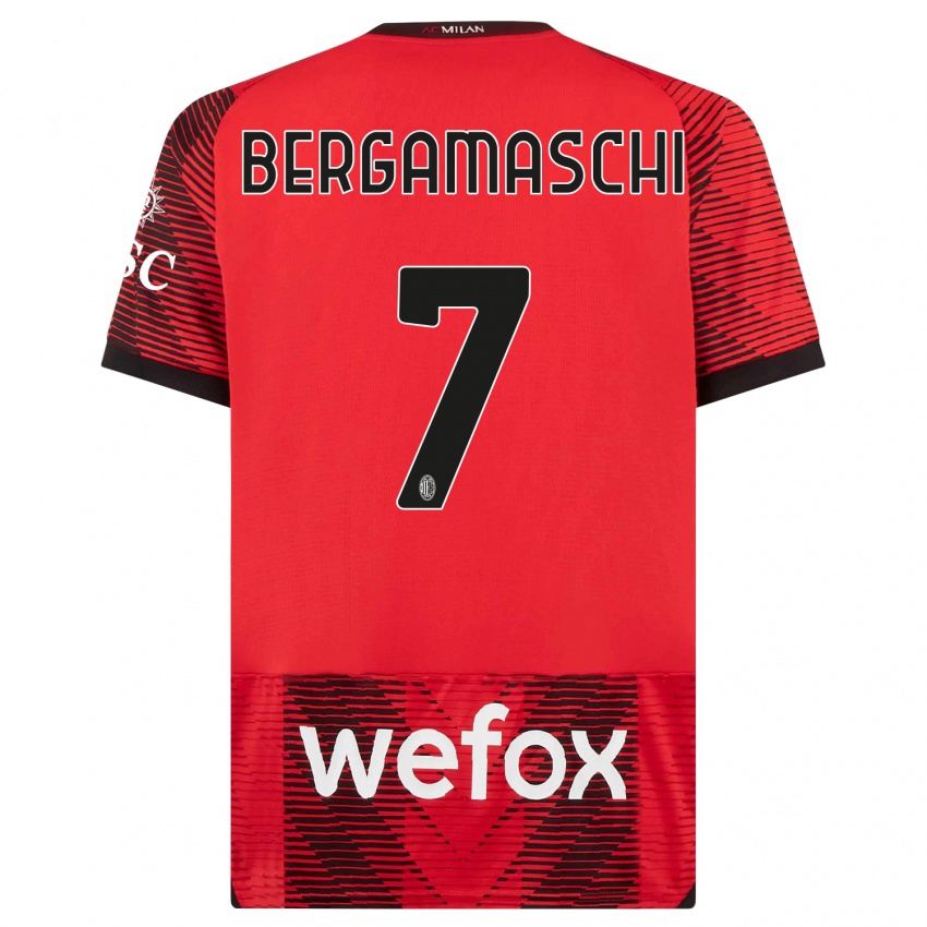 Homme Maillot Valentina Bergamaschi #7 Rouge Noir Tenues Domicile 2023/24 T-Shirt Belgique