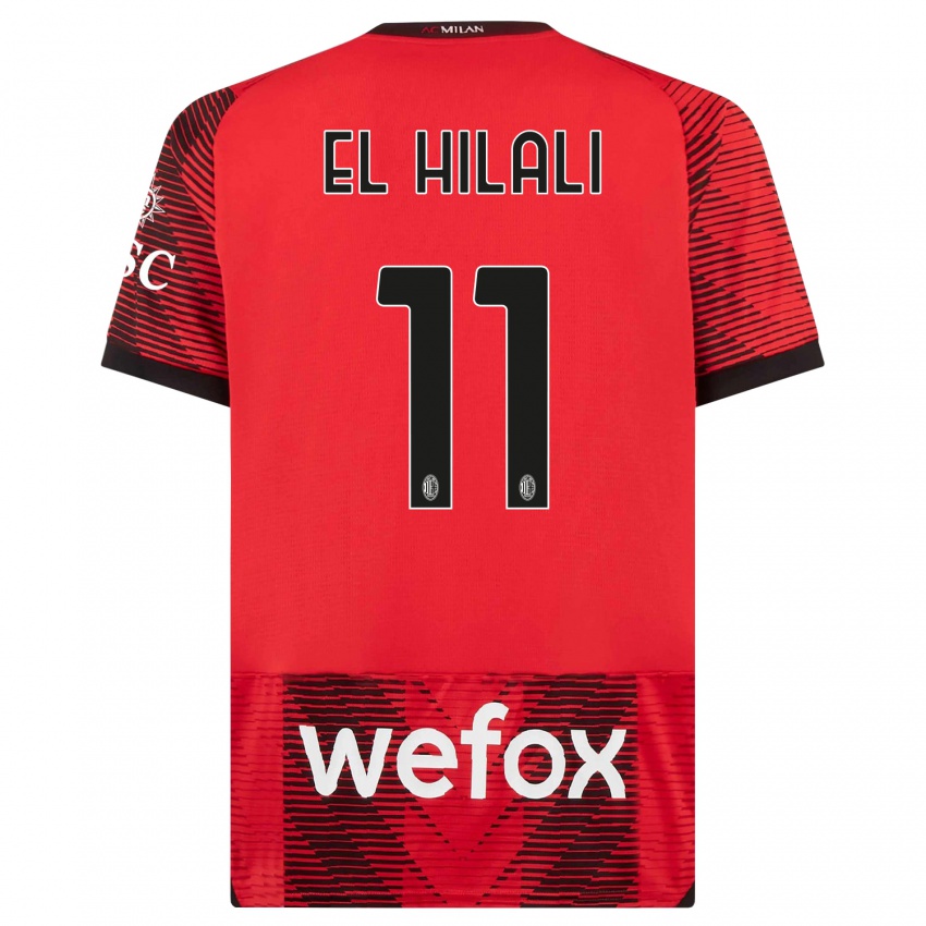 Homme Maillot Youns El Hilali #11 Rouge Noir Tenues Domicile 2023/24 T-Shirt Belgique