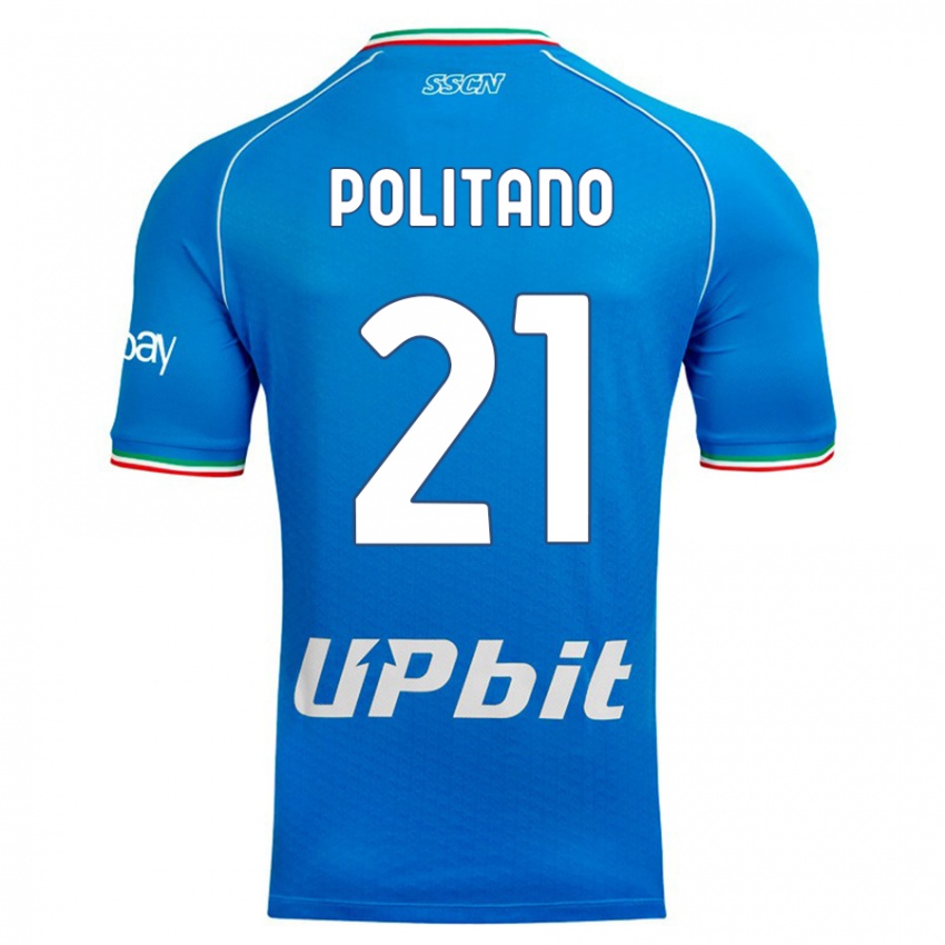 Homme Maillot Matteo Politano #21 Bleu Ciel Tenues Domicile 2023/24 T-Shirt Belgique
