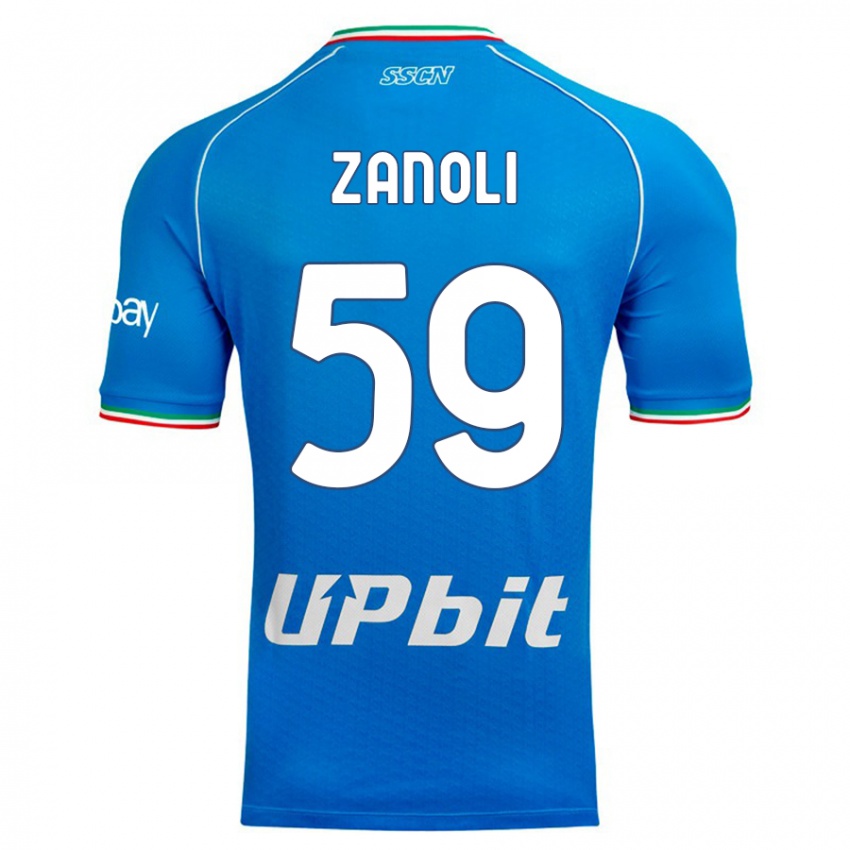 Homme Maillot Alessandro Zanoli #59 Bleu Ciel Tenues Domicile 2023/24 T-Shirt Belgique