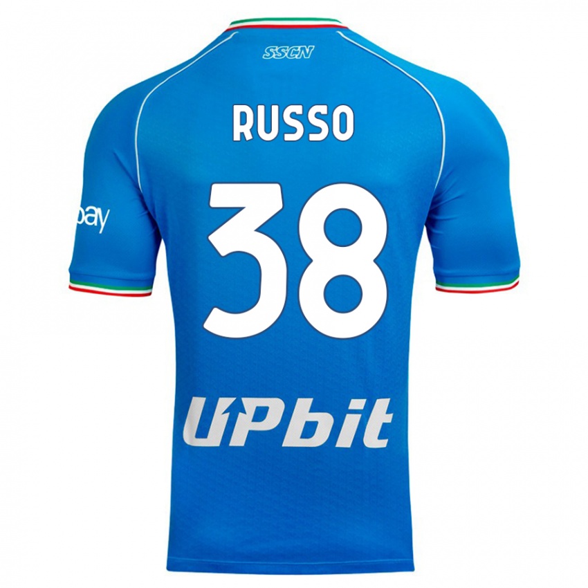 Homme Maillot Lorenzo Russo #38 Bleu Ciel Tenues Domicile 2023/24 T-Shirt Belgique