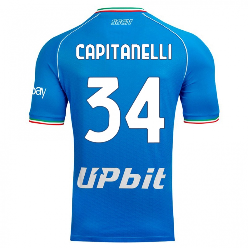Homme Maillot Ilaria Capitanelli #34 Bleu Ciel Tenues Domicile 2023/24 T-Shirt Belgique