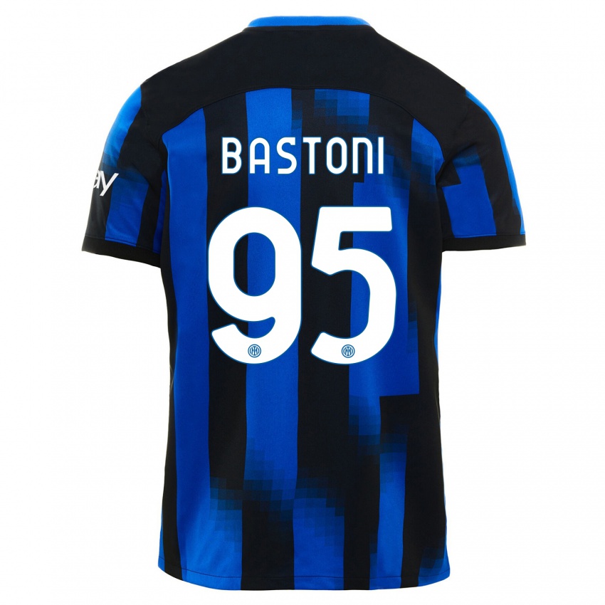 Heren Alessandro Bastoni #95 Zwart Blauw Thuisshirt Thuistenue 2023/24 T-Shirt België