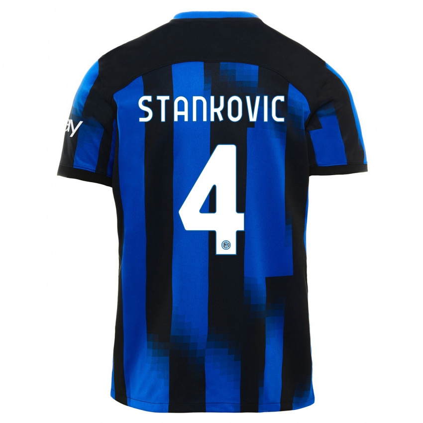 Herren Aleksandar Stankovic #4 Schwarz Blau Heimtrikot Trikot 2023/24 T-Shirt Belgien