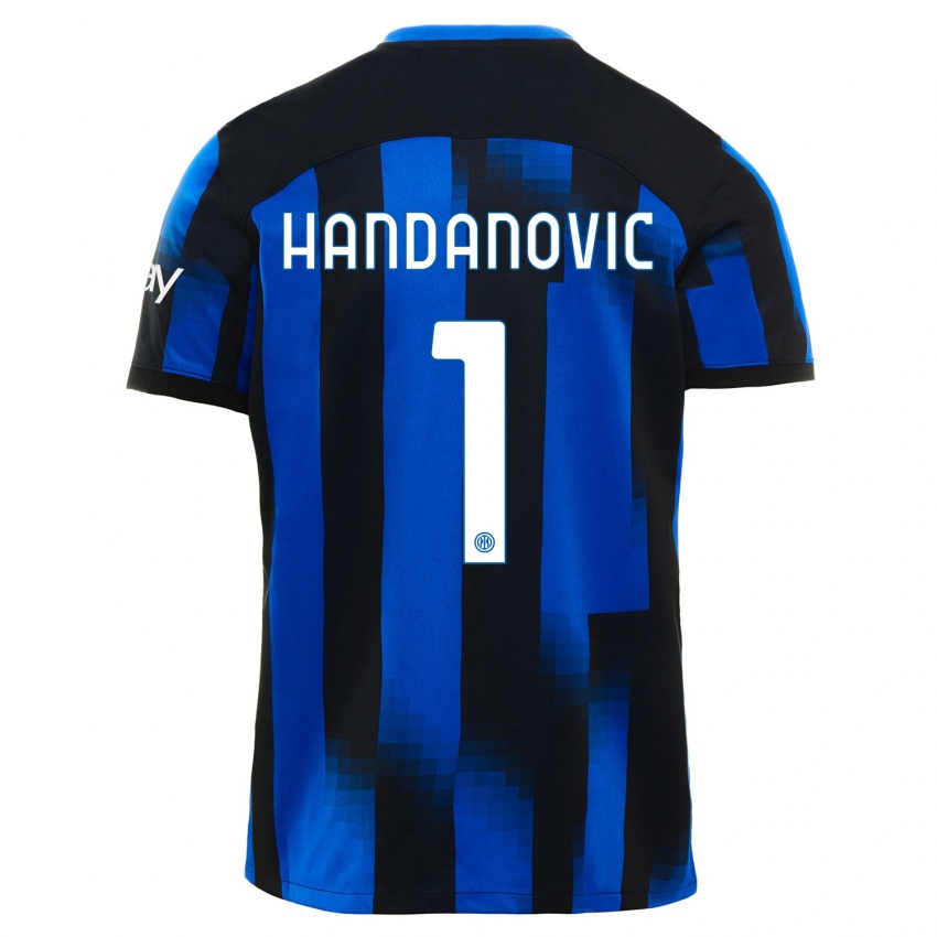 Homme Maillot Samir Handanovic #1 Noir Bleu Tenues Domicile 2023/24 T-Shirt Belgique