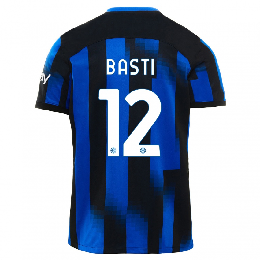 Homme Maillot Matteo Basti #12 Noir Bleu Tenues Domicile 2023/24 T-Shirt Belgique