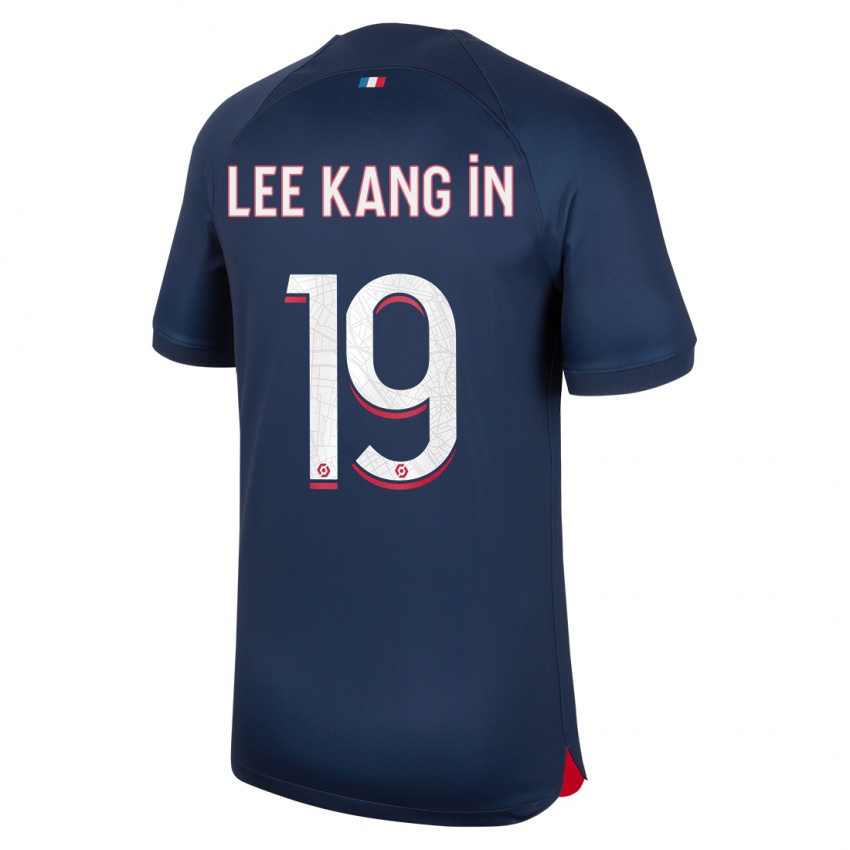 Homme Maillot Kang-In Lee #19 Bleu Rouge Tenues Domicile 2023/24 T-Shirt Belgique