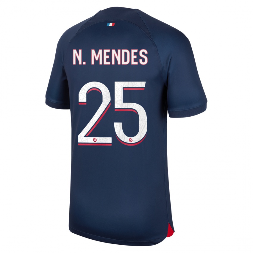Herren Nuno Mendes #25 Blau Rot Heimtrikot Trikot 2023/24 T-Shirt Belgien