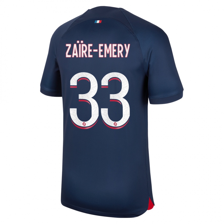 Homme Maillot Warren Zaire Emery #33 Bleu Rouge Tenues Domicile 2023/24 T-Shirt Belgique