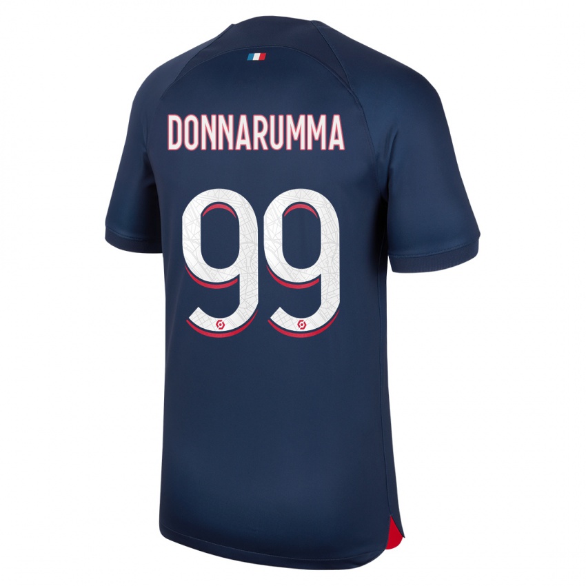 Homme Maillot Gianluigi Donnarumma #99 Bleu Rouge Tenues Domicile 2023/24 T-Shirt Belgique