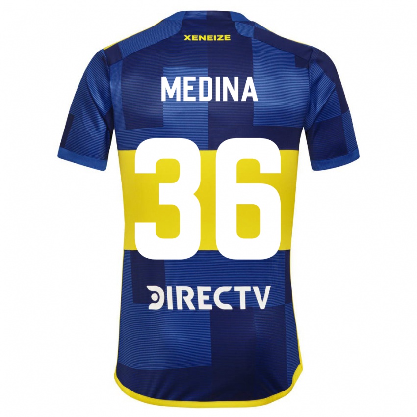 Homme Maillot Cristian Medina #36 Bleu Foncé Jaune Tenues Domicile 2023/24 T-Shirt Belgique
