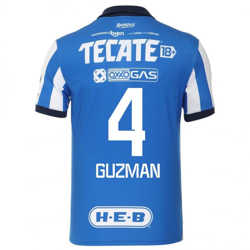 Homme Maillot Victor Guzman #4 Bleu Blanc Tenues Domicile 2023/24 T-Shirt Belgique