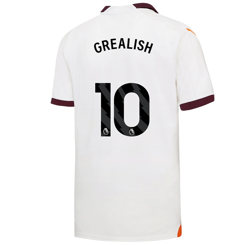 Homme Maillot Jack Grealish #10 Blanc Tenues Extérieur 2023/24 T-Shirt Belgique