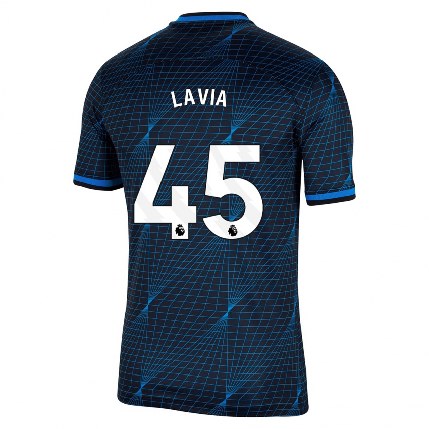 Herren Romeo Lavia #45 Dunkelblau Auswärtstrikot Trikot 2023/24 T-Shirt Belgien