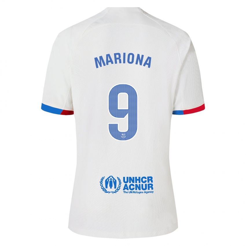 Homme Maillot Mariona Caldentey #9 Blanc Tenues Extérieur 2023/24 T-Shirt Belgique
