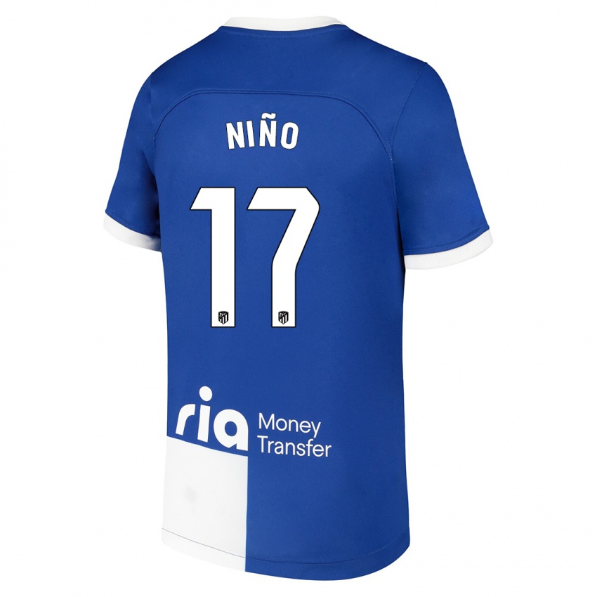 Herren Adrián Niño #17 Blau Weiss Auswärtstrikot Trikot 2023/24 T-Shirt Belgien
