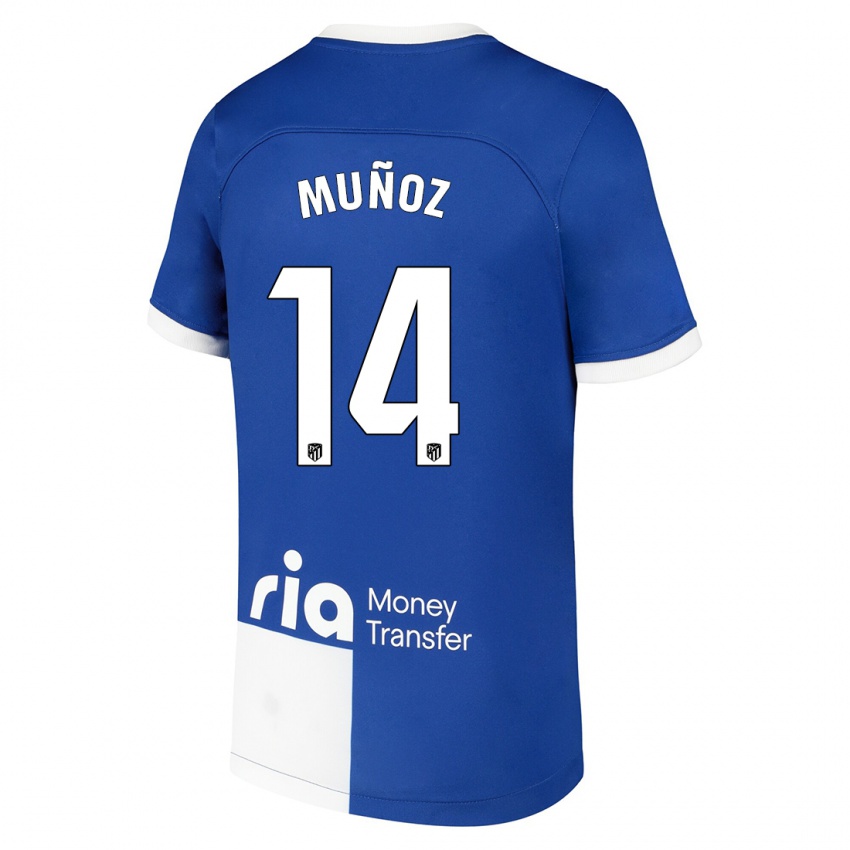 Heren David Muñoz #14 Blauw Wit Uitshirt Uittenue 2023/24 T-Shirt België