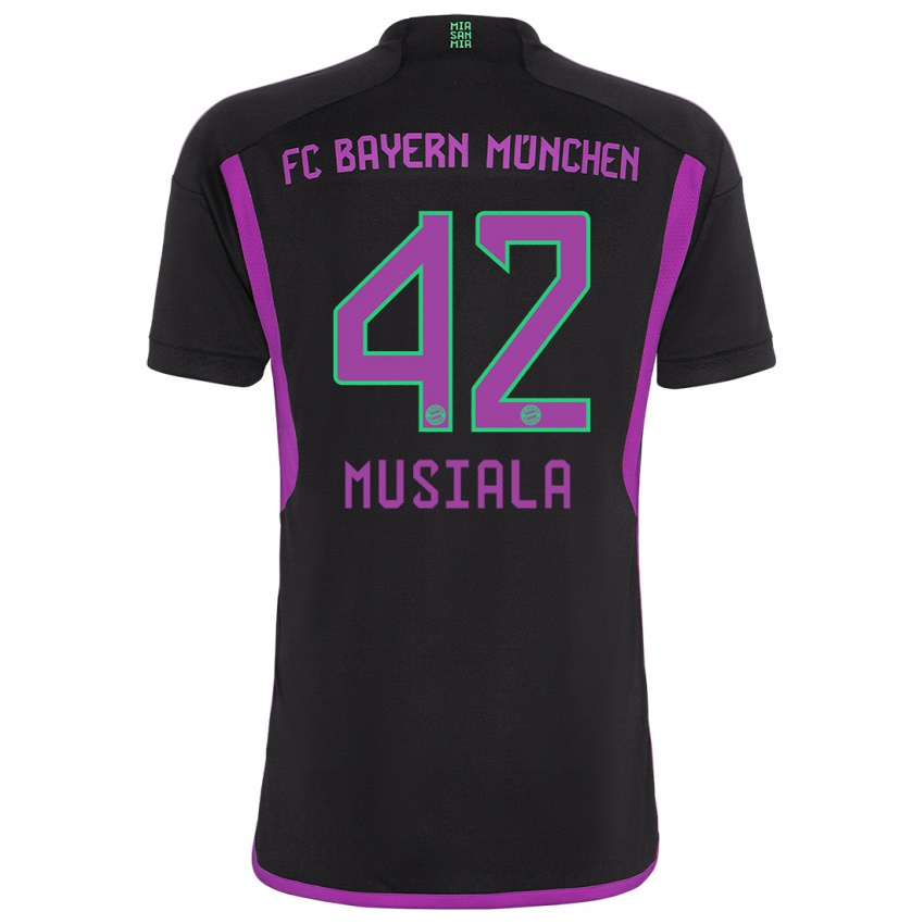Homme Maillot Jamal Musiala #42 Noir Tenues Extérieur 2023/24 T-Shirt Belgique