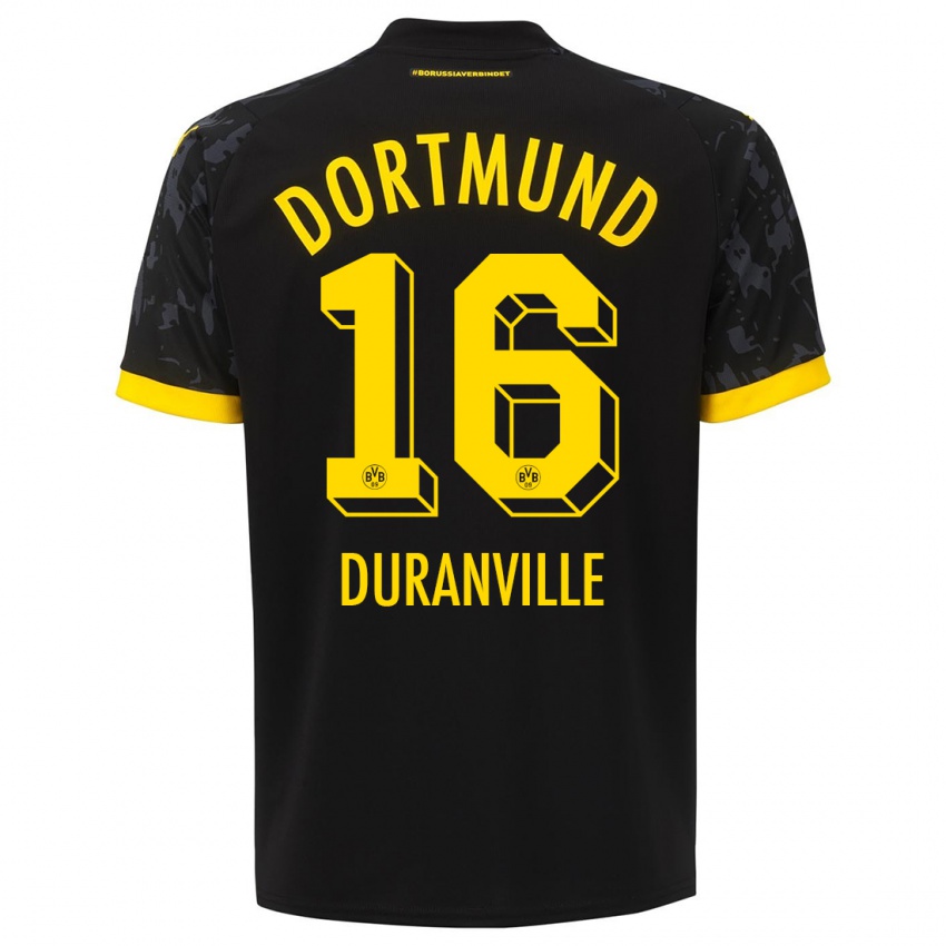 Herren Julien Duranville #16 Schwarz Auswärtstrikot Trikot 2023/24 T-Shirt Belgien