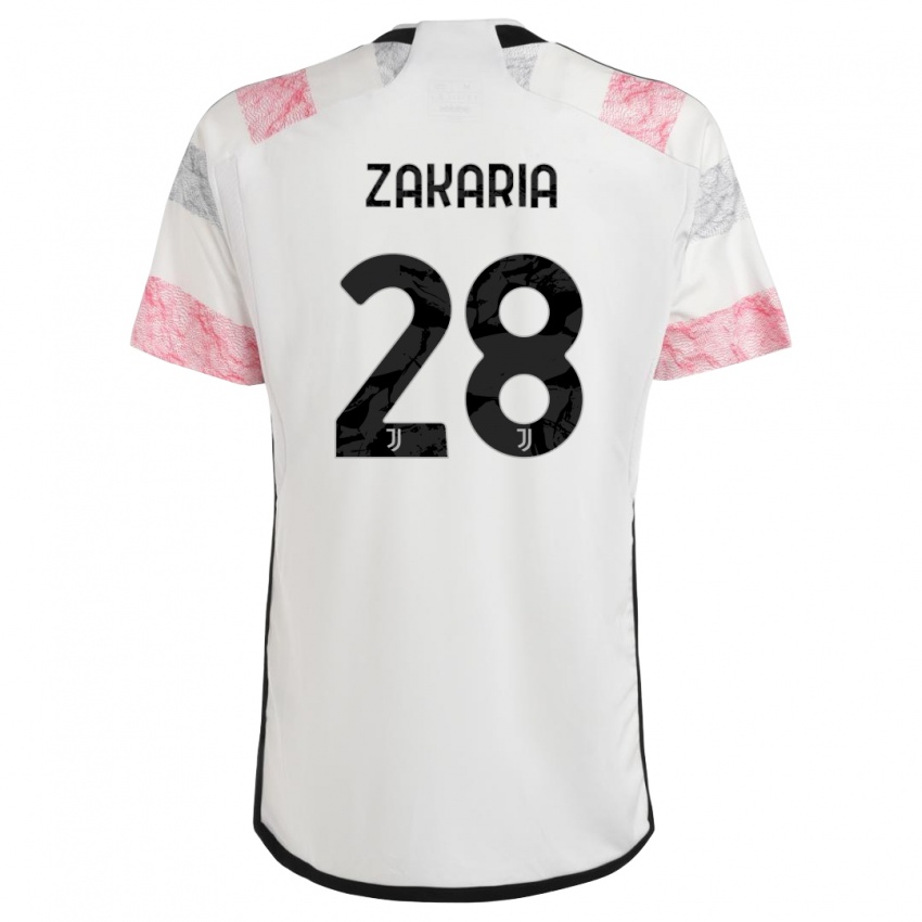 Herren Denis Zakaria #28 Weiß Rosa Auswärtstrikot Trikot 2023/24 T-Shirt Belgien