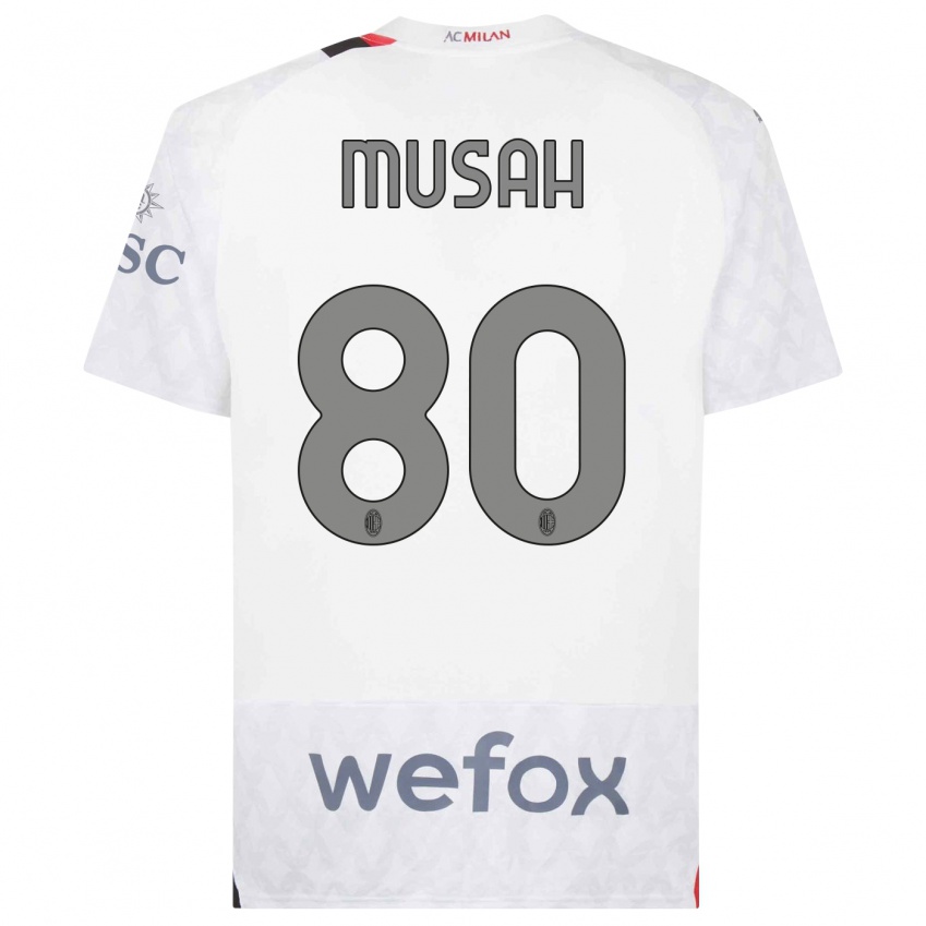 Homme Maillot Yunus Musah #80 Blanc Tenues Extérieur 2023/24 T-Shirt Belgique