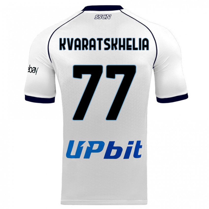 Herren Khvicha Kvaratskhelia #77 Weiß Auswärtstrikot Trikot 2023/24 T-Shirt Belgien