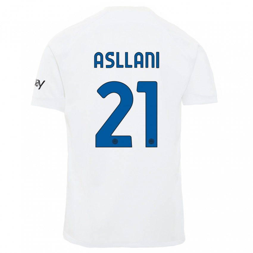Homme Maillot Kristjan Asllani #21 Blanc Tenues Extérieur 2023/24 T-Shirt Belgique
