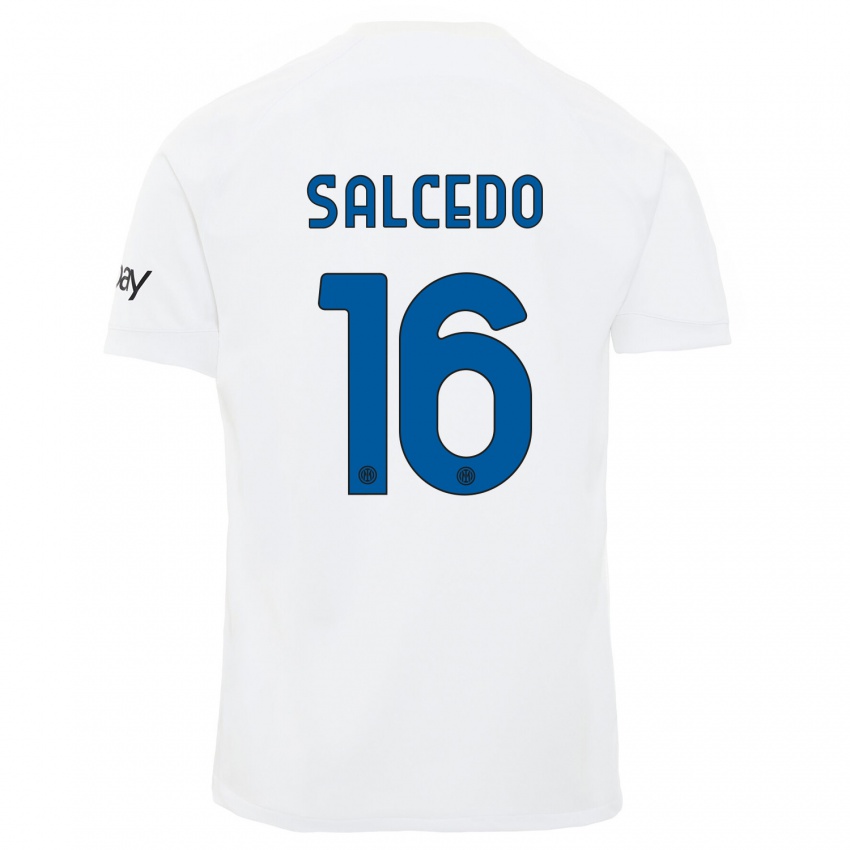 Homme Maillot Eddie Salcedo #16 Blanc Tenues Extérieur 2023/24 T-Shirt Belgique