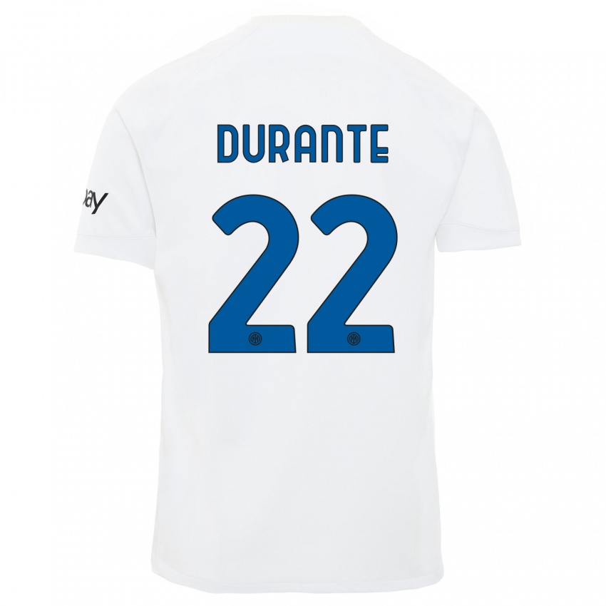 Homme Maillot Francesca Durante #22 Blanc Tenues Extérieur 2023/24 T-Shirt Belgique