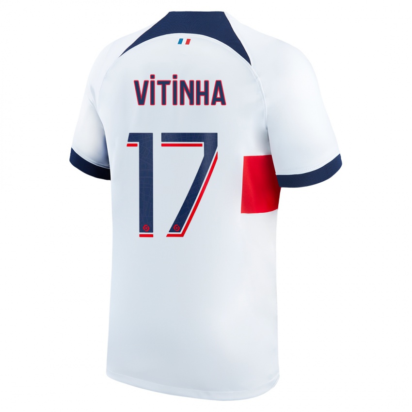 Homme Maillot Vitinha #17 Blanc Tenues Extérieur 2023/24 T-Shirt Belgique