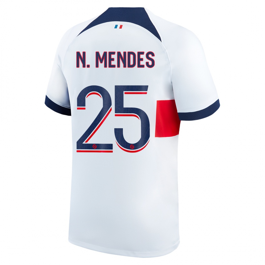 Homme Maillot Nuno Mendes #25 Blanc Tenues Extérieur 2023/24 T-Shirt Belgique