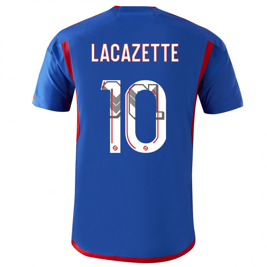Heren Alexandre Lacazette #10 Blauw Rood Uitshirt Uittenue 2023/24 T-Shirt België