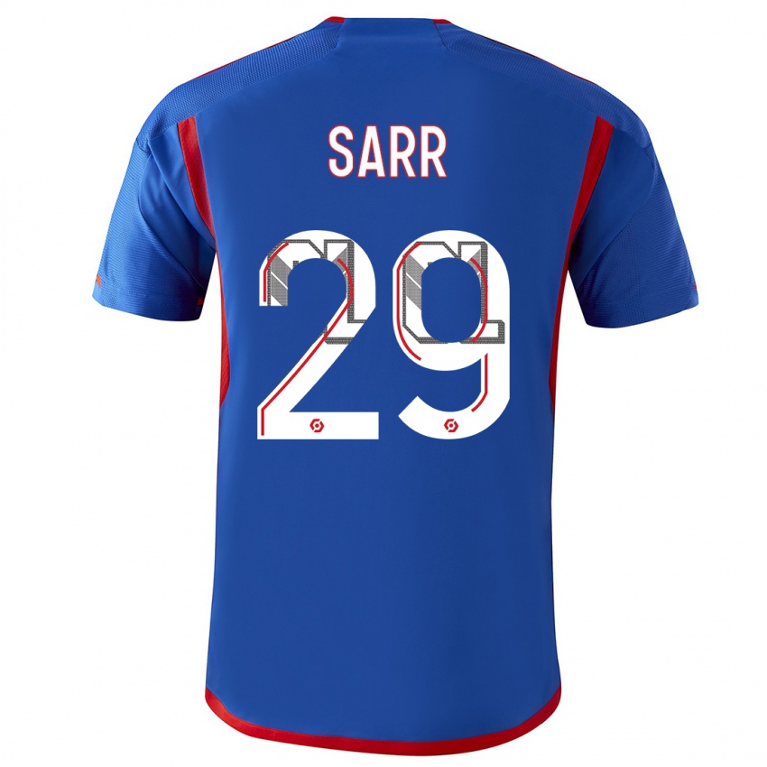 Heren Mamadou Sarr #29 Blauw Rood Uitshirt Uittenue 2023/24 T-Shirt België