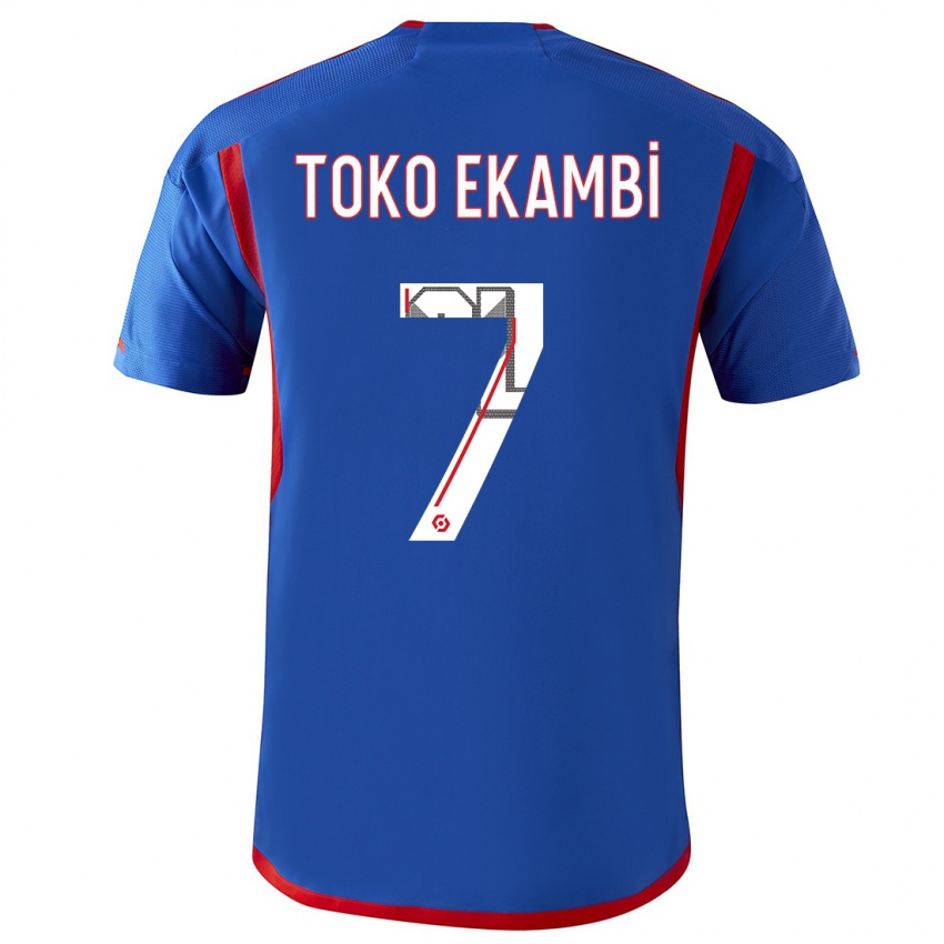 Heren Karl Toko Ekambi #7 Blauw Rood Uitshirt Uittenue 2023/24 T-Shirt België