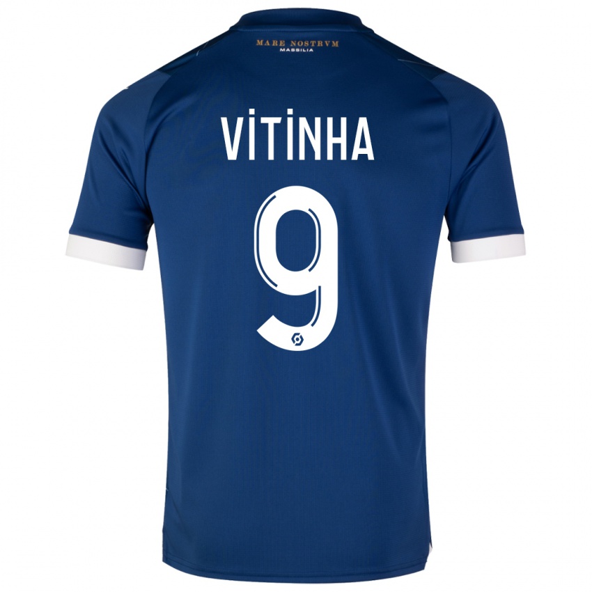 Homme Maillot Vitinha #9 Bleu Foncé Tenues Extérieur 2023/24 T-Shirt Belgique