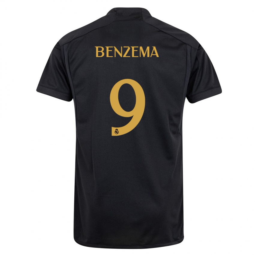 Herren Karim Benzema #9 Schwarz Ausweichtrikot Trikot 2023/24 T-Shirt Belgien