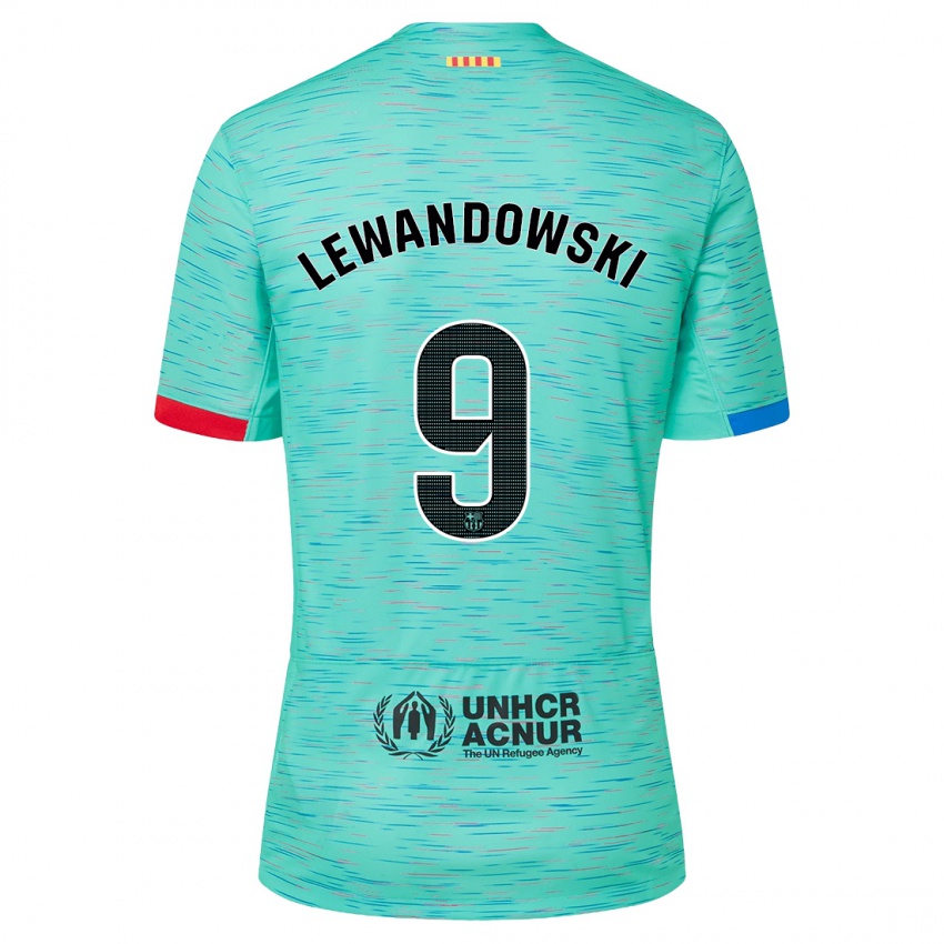 Heren Robert Lewandowski #9 Licht Aqua Thuisshirt Derde Tenue 2023/24 T-Shirt België
