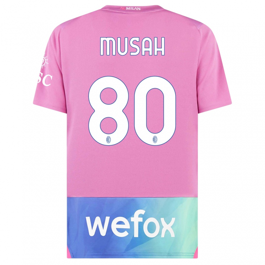 Homme Maillot Yunus Musah #80 Rose-Mauve Troisieme 2023/24 T-Shirt Belgique