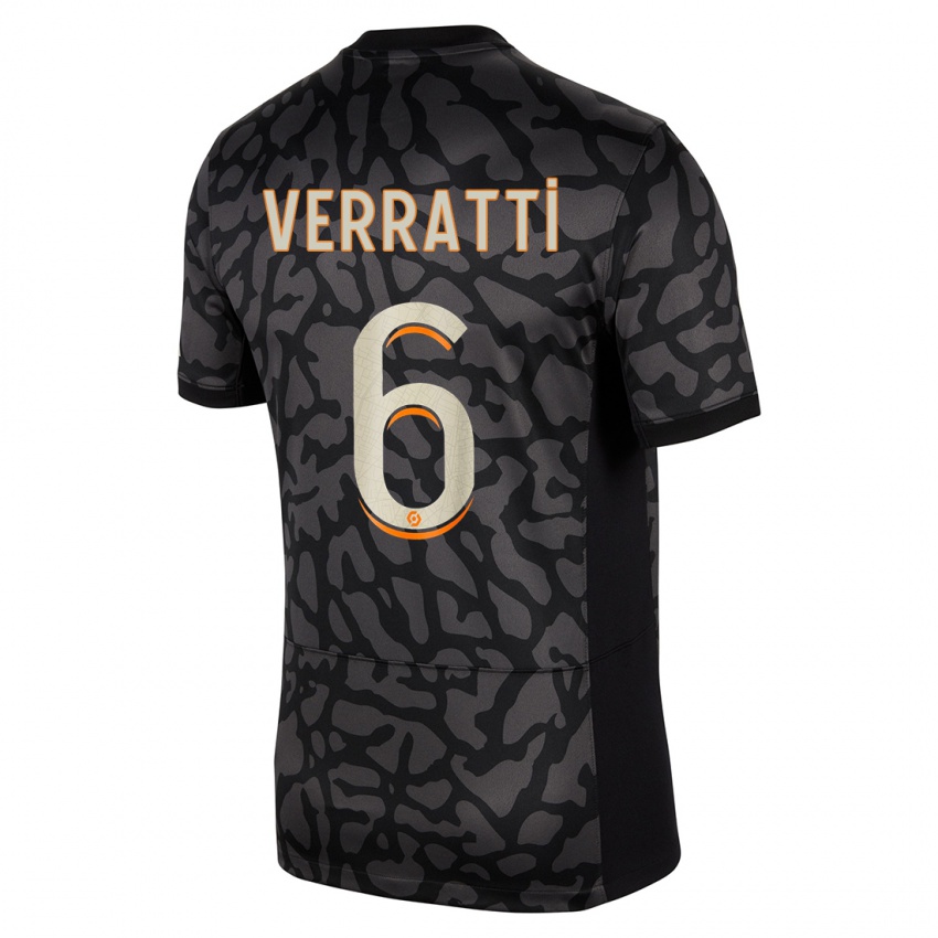 Herren Marco Verratti #6 Schwarz Ausweichtrikot Trikot 2023/24 T-Shirt Belgien