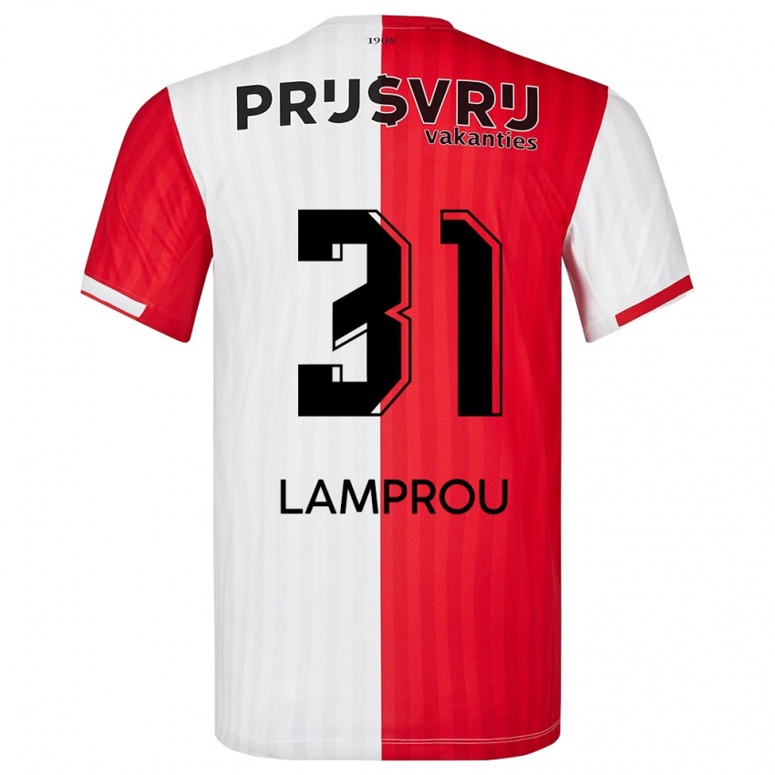 Dames Kostas Lamprou #31 Rood Wit Thuisshirt Thuistenue 2023/24 T-Shirt België