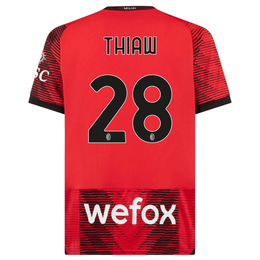 Damen Malick Thiaw #28 Rot Schwarz Heimtrikot Trikot 2023/24 T-Shirt Belgien