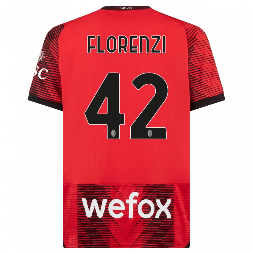 Dames Alessandro Florenzi #42 Rood Zwart Thuisshirt Thuistenue 2023/24 T-Shirt België