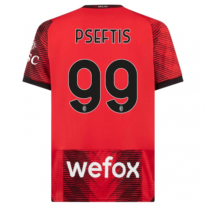 Dames Fotios Pseftis #99 Rood Zwart Thuisshirt Thuistenue 2023/24 T-Shirt België